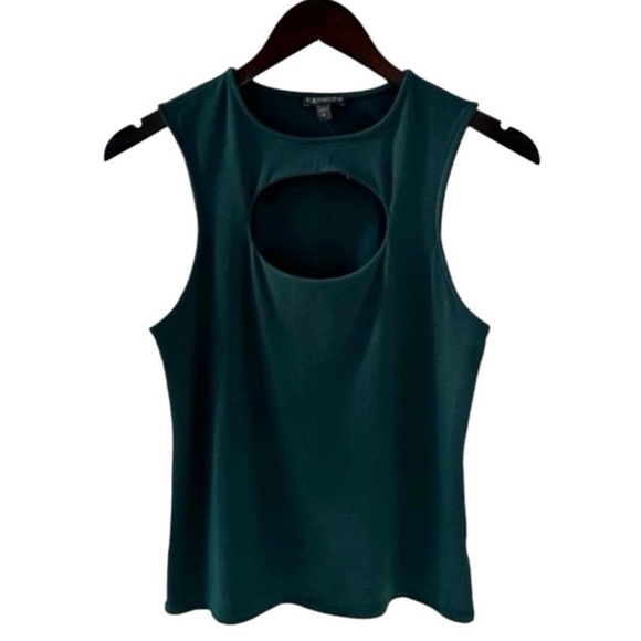 Express Forest Green Sleeveless Cutout Front Top Size Medium - Picture 2 of 8